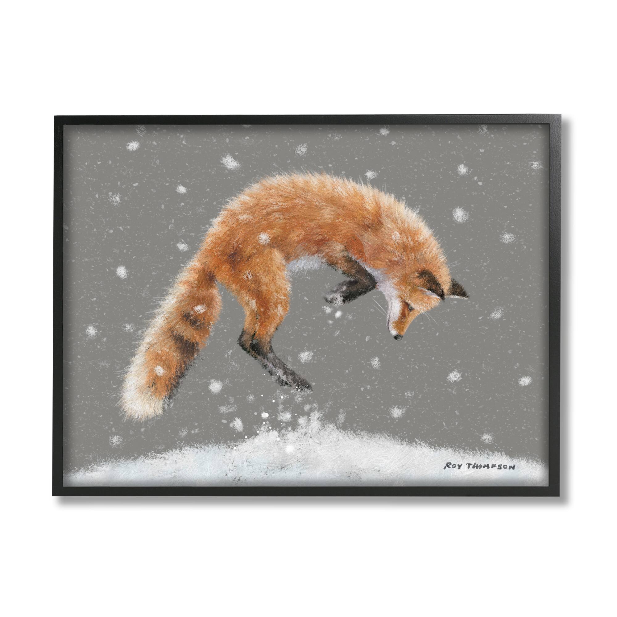 Stupell Industries Jumping Fox Winter Snowfall Framed Giclee Art